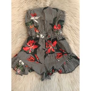 Never worn striped/floral romper
